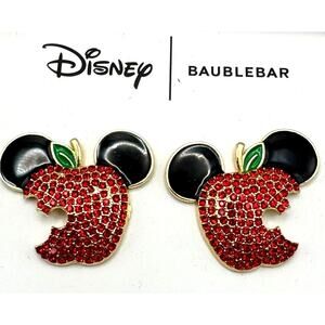 NIB‎ Disney Baublebar Mickey Mouse Apple Bite Red Rhinestone Stud Earrings